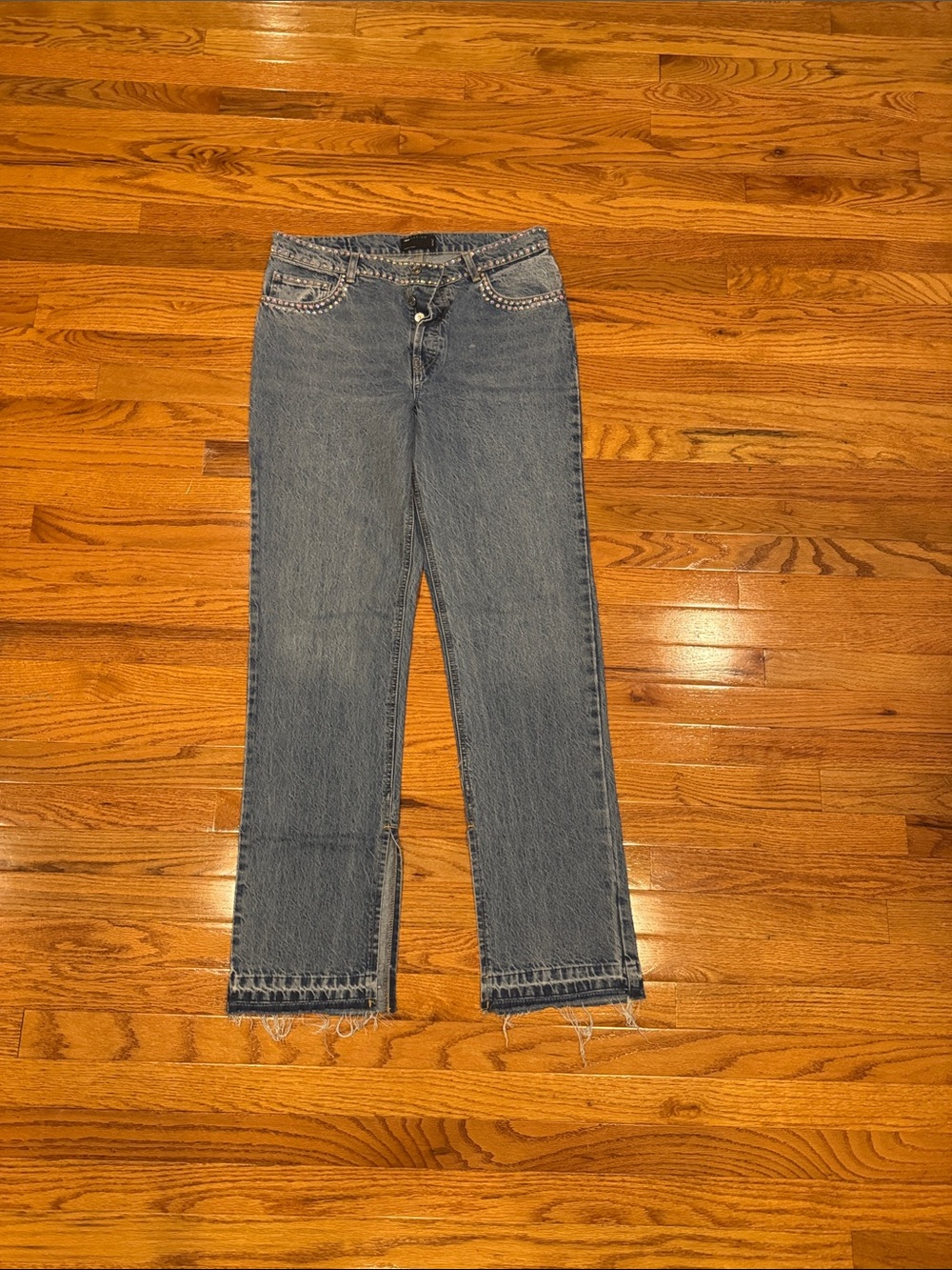 ASOS Medium Blue Straight-Leg Jeans with Studded Pockets